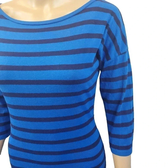 Derek Hearts Brand Blue/Navy Blue Stripe 3/4 Sleeve Tshirt Dress Size Small - Picture 3 of 6
